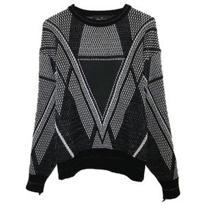 Vintage RAF Leather Applique Geometric Sweater